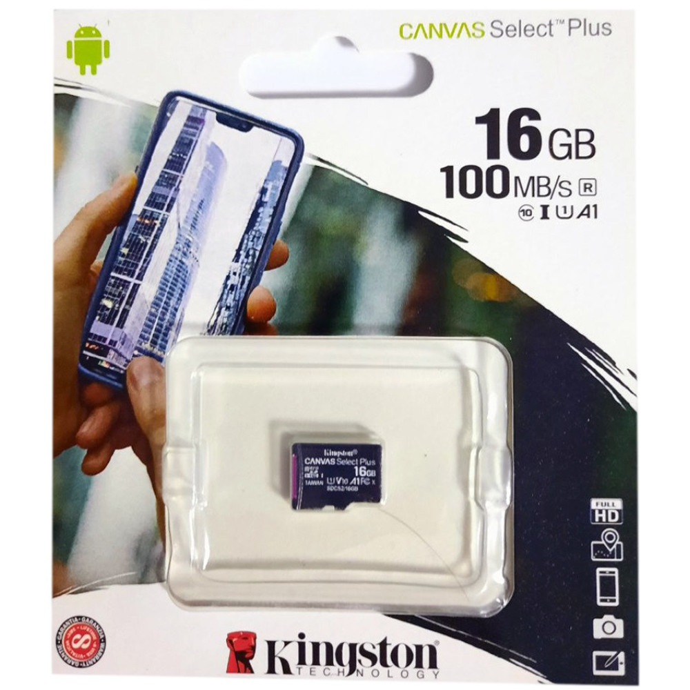 Карта пам'яті micro SDHC Kingston (UHS-1) 16GB клас 10 (без адаптера) (Гарантія 3 роки)