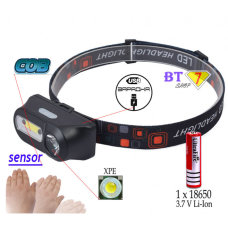 Налобний ліхтар Bailong BL-1804A, LED+COB, сенсор, акумулятор 18650, micro USB