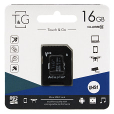 Карта пам'яті microSDHC T&G (UHS-1) 16GBSD клас 10 (з адаптером) (Гарантія 3 роки)