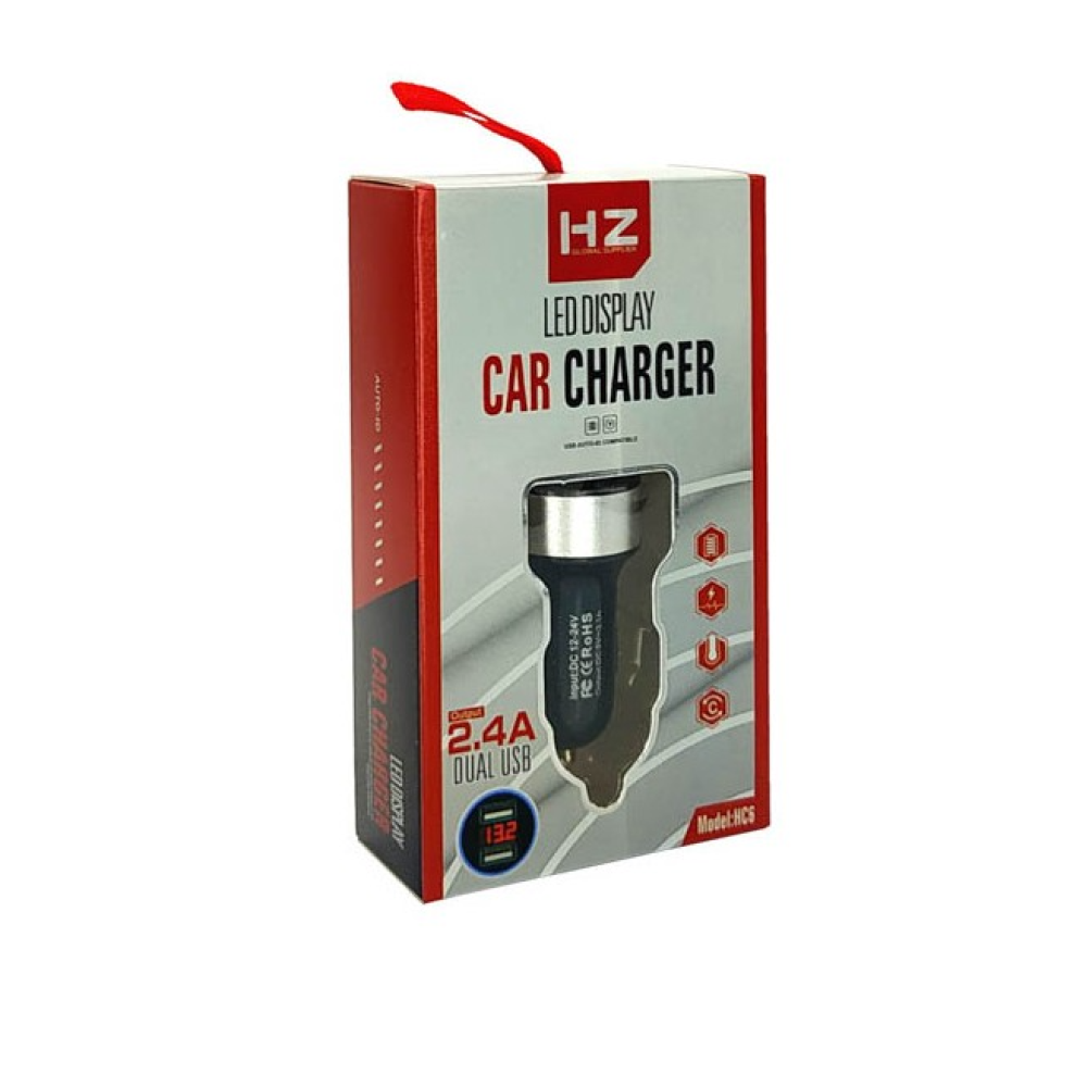 Автомобільний зарядний пристрій USB x 2 + вольтметр HZ HC6