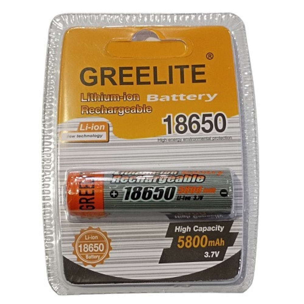 Акумулятор GREELITE 18650 Li-ion 5800mAh 3.7V 45г. (рельна ємність менша) / 5401