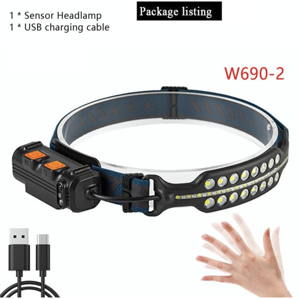 Налобний ліхтар Bailong BL-W690-2-SMD, Білий, Червоний, Датчик руху, Li-Ion акум., ЗУ Type-C