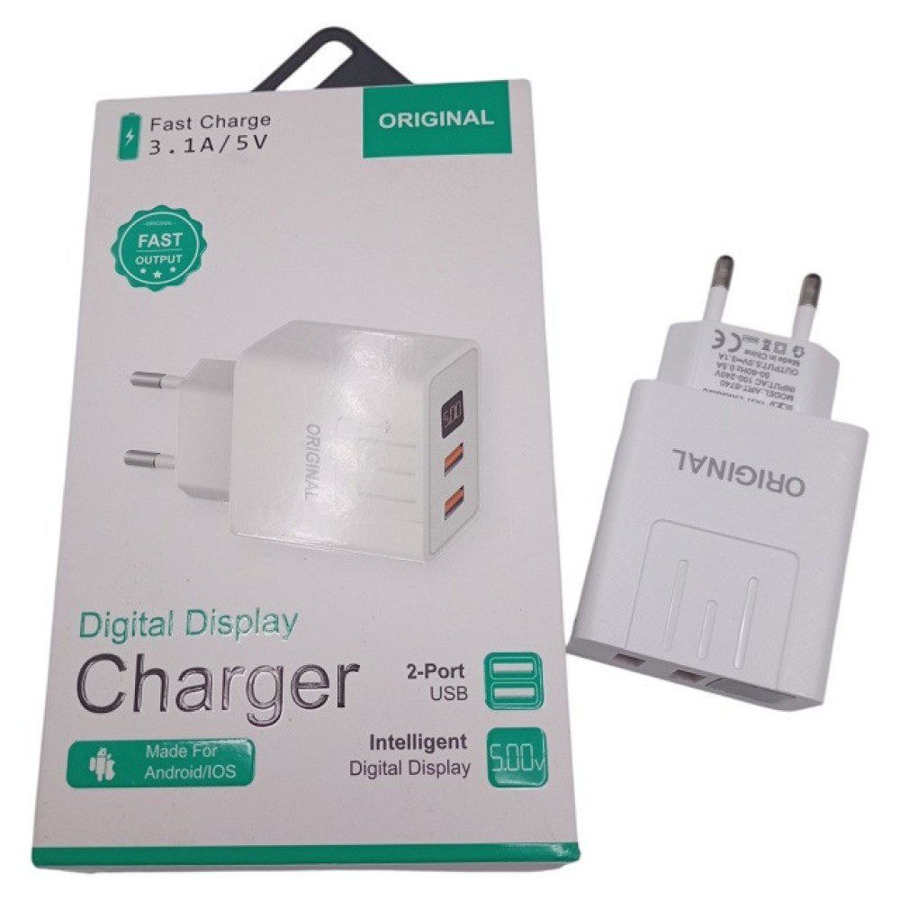 СЗУ Мережева Зарядна Пристрій USB x 2/ A-14 - 2USB / Цифровий Дисплей / CX-QC03 / ART-5740