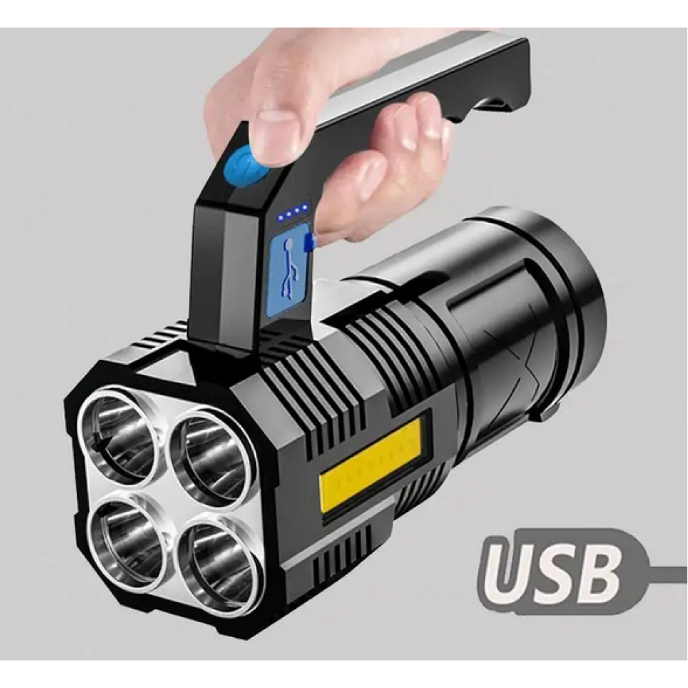 Ручний ліхтар X502, 4LED+COB, Li-Ion акум., ЗУ microUSB