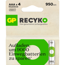 Акумулятор GP Recyko 950mAh Eco, Ni-MH AAA, 1.2V, 2.4A, LSD70-5, коробка 4 шт.