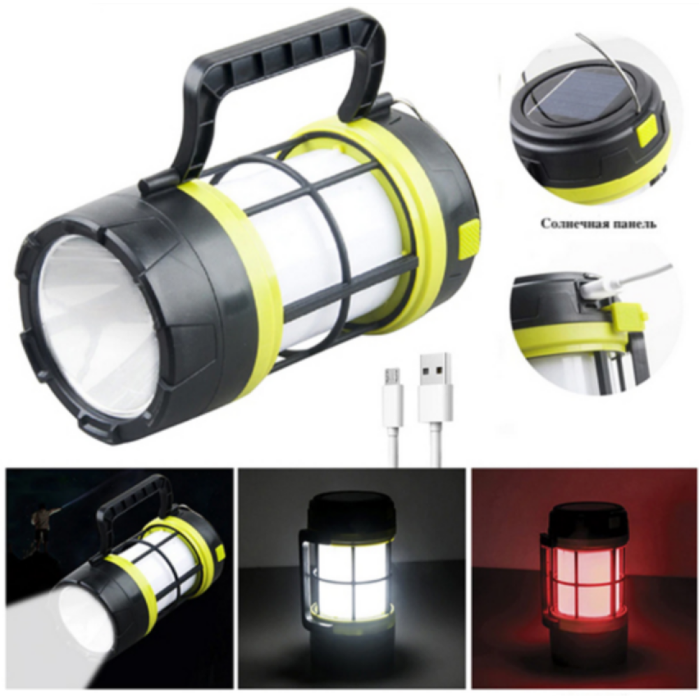 Ліхтар для кемпінгу 910-LED+COB, power bank, Li-Ion, сонячна батарея, ЗУ microUSB, Червоний, Білий