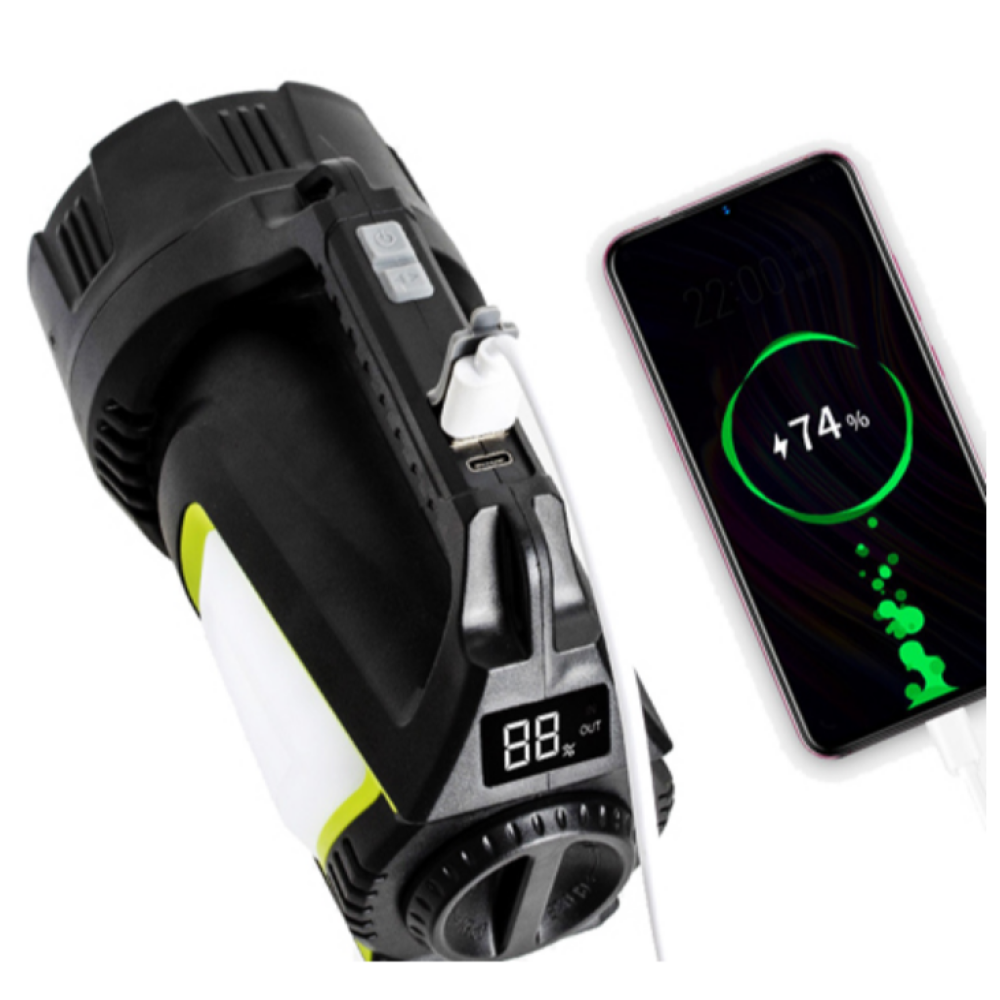 Ручний ліхтар T100A-10W+2COB, Білий, Червоний, Синій, power bank, 4x18650, ЗУ Type-C