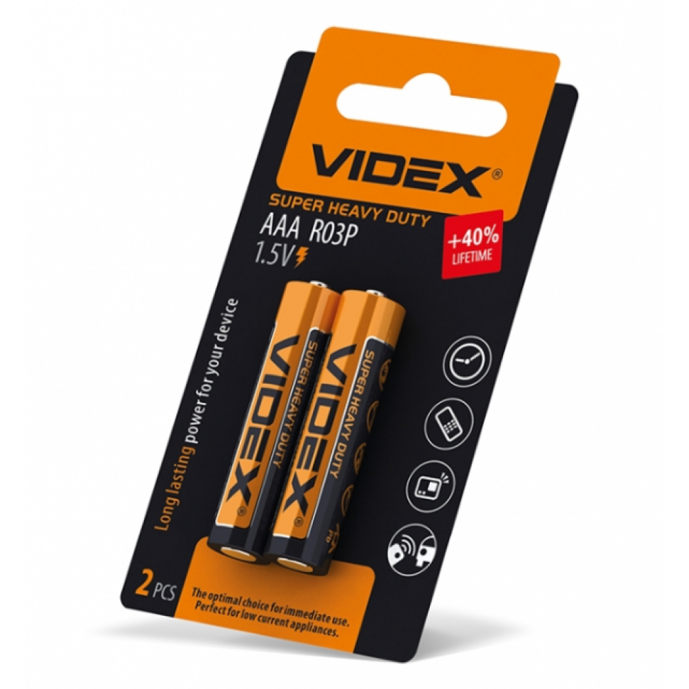 Батарейка Videx R3/AAA, сольова, 2шт