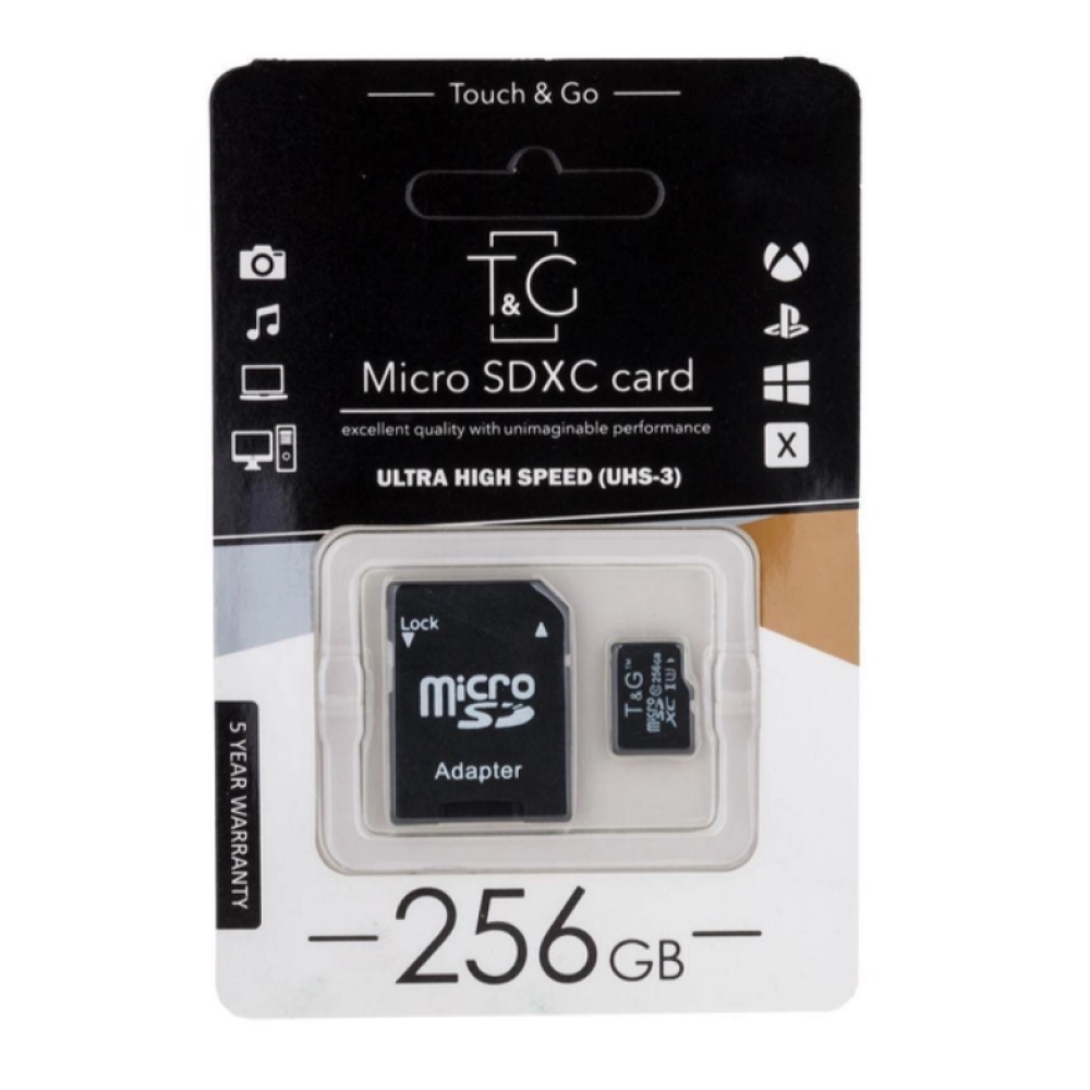 Карта пам'яті microSDHC T&G 256GBSD клас 10 (з адаптером) (Гарантія 3 роки)
