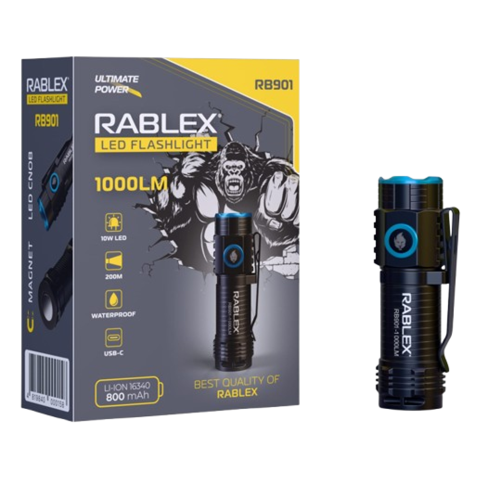 Ручний ліхтар Rablex RB901, Li-ion 16340, Zoom, ЗУ Type-C,