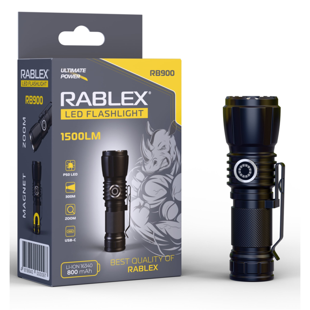 Ручний ліхтар Rablex RB900, Zoom, ЗУ Type-C,