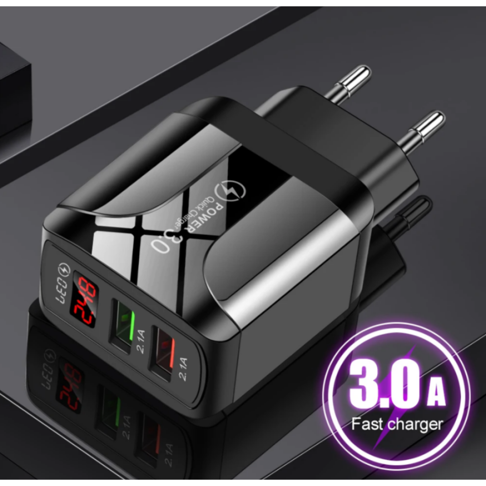 СЗУ Мережева зарядна пристрій PD PKG025 20W, 2*USB, QC3.0 LED