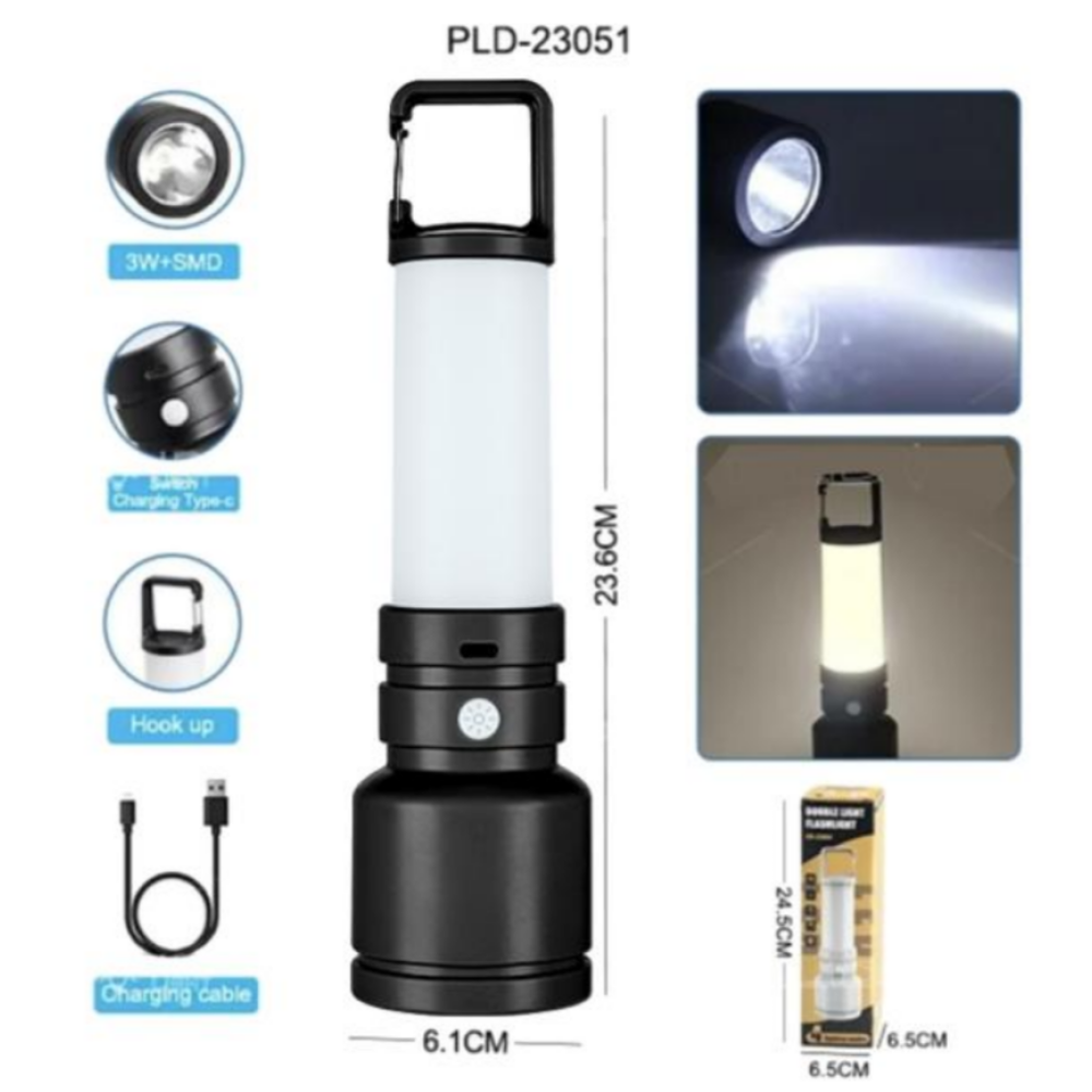 Ручний ліхтар CH-23051-3W+SMD, Li-Ion акум., карабін, ЗУ Type-C