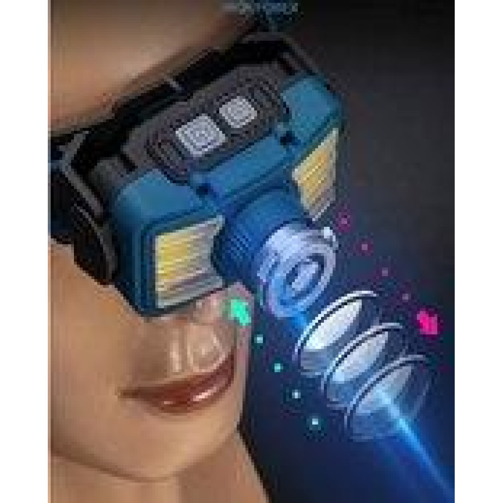 Налобний ліхтар Rablex RB955, жовтий+білий+червоний, T6+6хCOB, Zoom, Сенсор, акум, Type-C