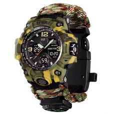 Годинники наручні SKMEI 1155BCMGN, PARACORD, ЗЕЛЕНИЙ КАМУФЛЯЖ, Компас, термометр, свисток, кресало, 10460