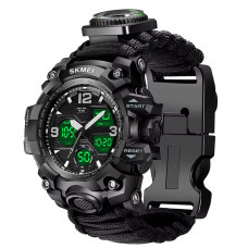 Годинники наручні SKMEI 1155BKBK, PARACORD, Чорний, Компас, термометр, свисток, кресало, 10459