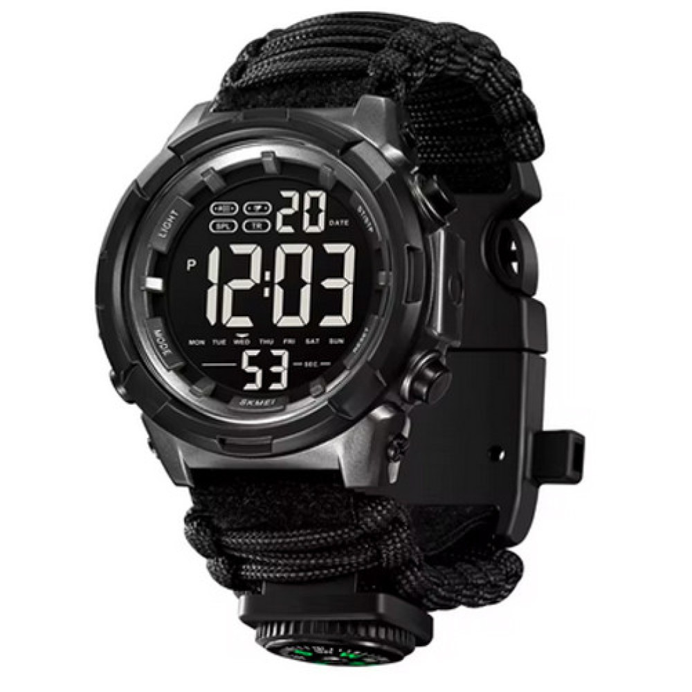 Годинники наручні SKMEI 1845BK, PARACORD, ЧОРНИЙ, Компас, термометр, свисток, кресало, 10635