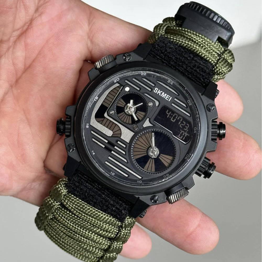 Годинники наручні SKMEI 2202AG, PARACORD, ARMY GREEN, компас, термометр, свисток, кресало, 10347