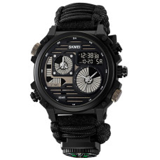 Годинники наручні SKMEI 2202BK, PARACORD, ЧОРНИЙ, Компас, термометр, свисток, кресало, 10348