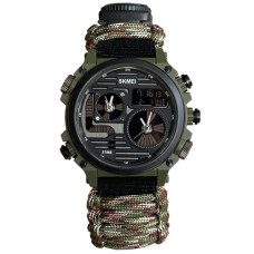 Годинники наручні SKMEI 2202CMGN, PARACORD, ЗЕЛЕНИЙ КАМУФЛЯЖ, Компас, термометр, свисток, кресало, 10349