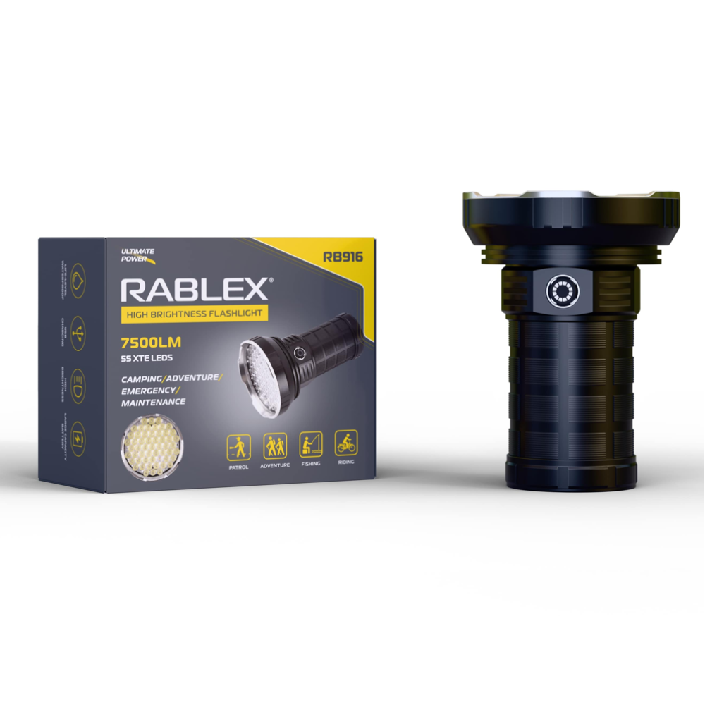 Ручний ліхтар Rablex RB916, 55LED, 4х18650 акум, Type-C, 7500LM