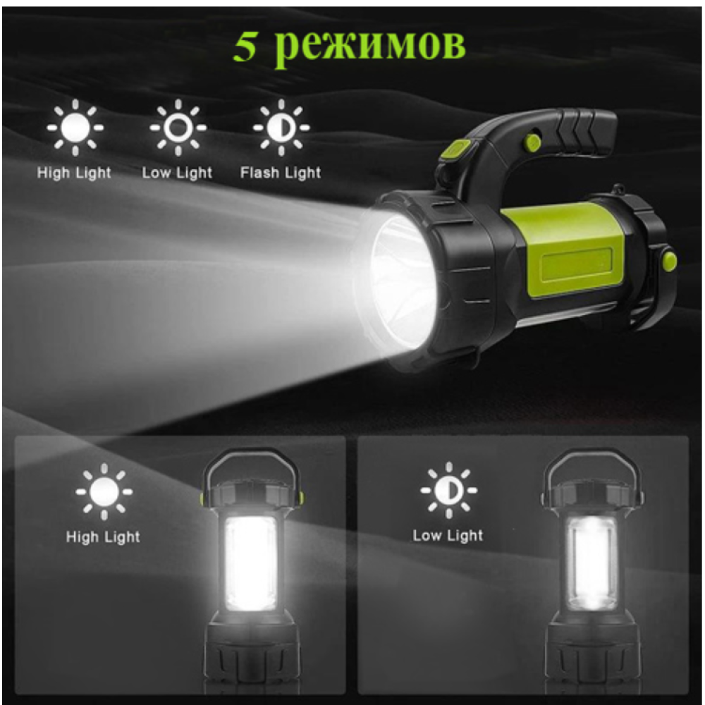 Ручний ліхтар T80-5W+COB, 2x18650, ЗУ microUSB, Box