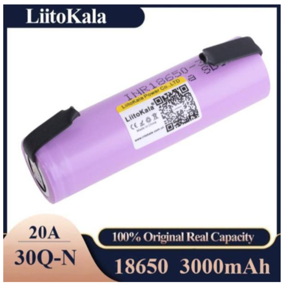 Акумулятор високотоковий 18650, LiitoKala 30Q-N, 3000mAh, з контактами під пайку