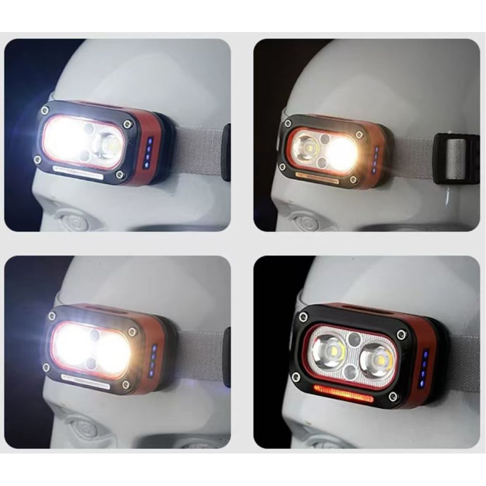 Налобний фонар G08-2XPG, Білий; Жовтий, LED Червоний, Датчик руху, Li-Ion акумулятор, ЗУ Type-C