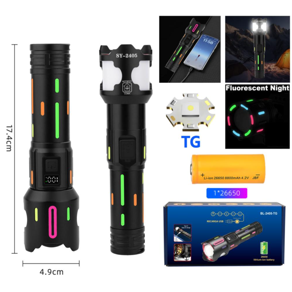 Ручний ліхтар BL-2405-TG, 1x26650, power bank, індикація заряду, ЗУ Type-C, zoom