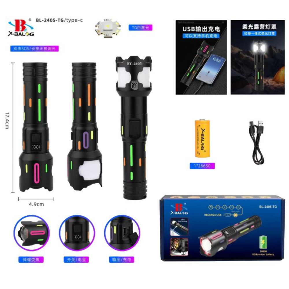 Ручний ліхтар BL-2405-TG, 1x26650, power bank, індикація заряду, ЗУ Type-C, zoom