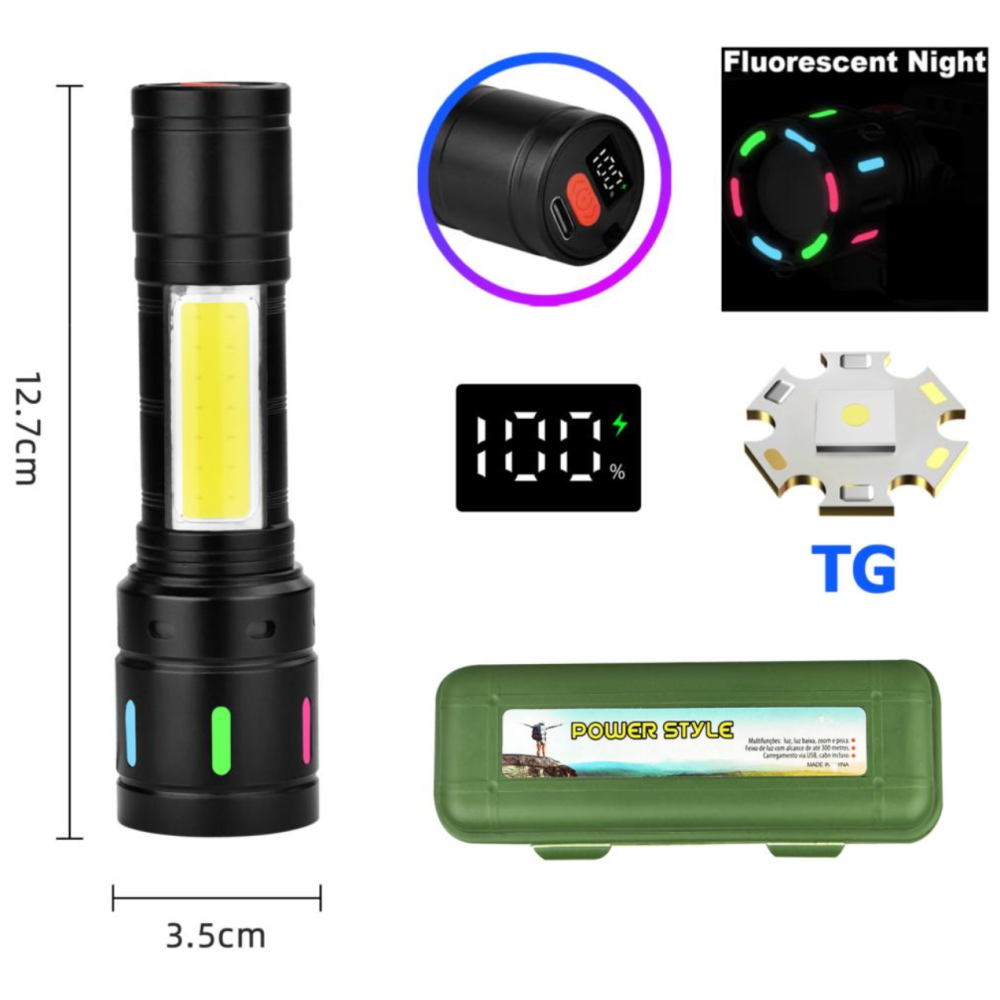 Ручний ліхтар BL-627-TG+COB, Li-Ion акумулятор, індикація заряду, ЗУ Type-C, зум