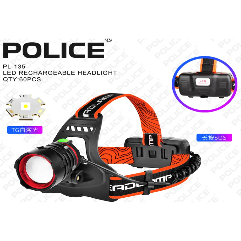Налобний ліхтар PL-135, GT LED, 2x18650, 3 режими, ЗУ Type-C, zoom