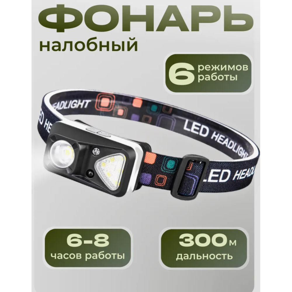 Налобний ліхтар PL-185, холодний, теплий, червоний світло, ЗУ Type-C, сенсор