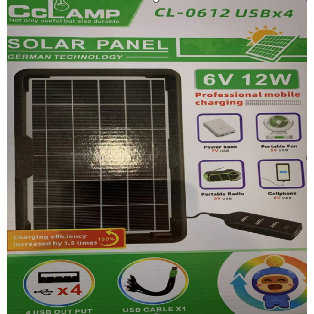 Сонячна панель Cclamp CL-0612, 6v12w + USB*4