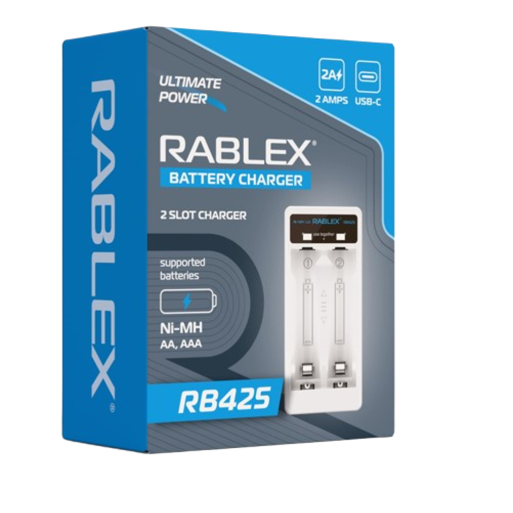 Зарядний пристрій Rablex RB425, 2xAA, AAA, 2A, Type-C