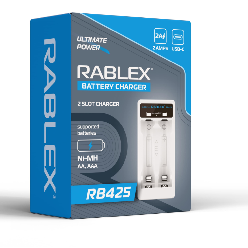 Зарядний пристрій Rablex RB425, 2xAA, AAA, 2A, Type-C