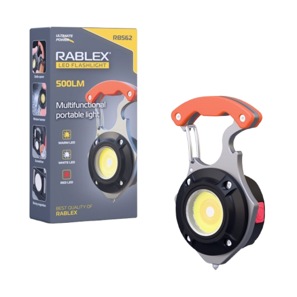 Ліхтар для кемпінгу Rablex RB562, Білий, Жовтий, Червоний, мультитул, Li-Ion акум., магніт, карабін