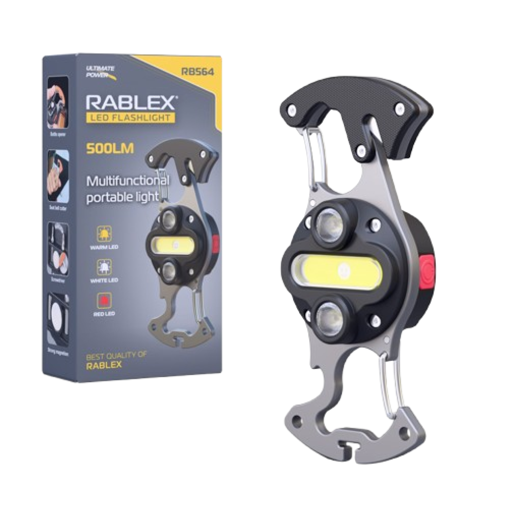 Ліхтар для кемпінгу Rablex RB564, Білий, Жовтий, Червоний, мультитул, Li-Ion акум., магніт, карабін