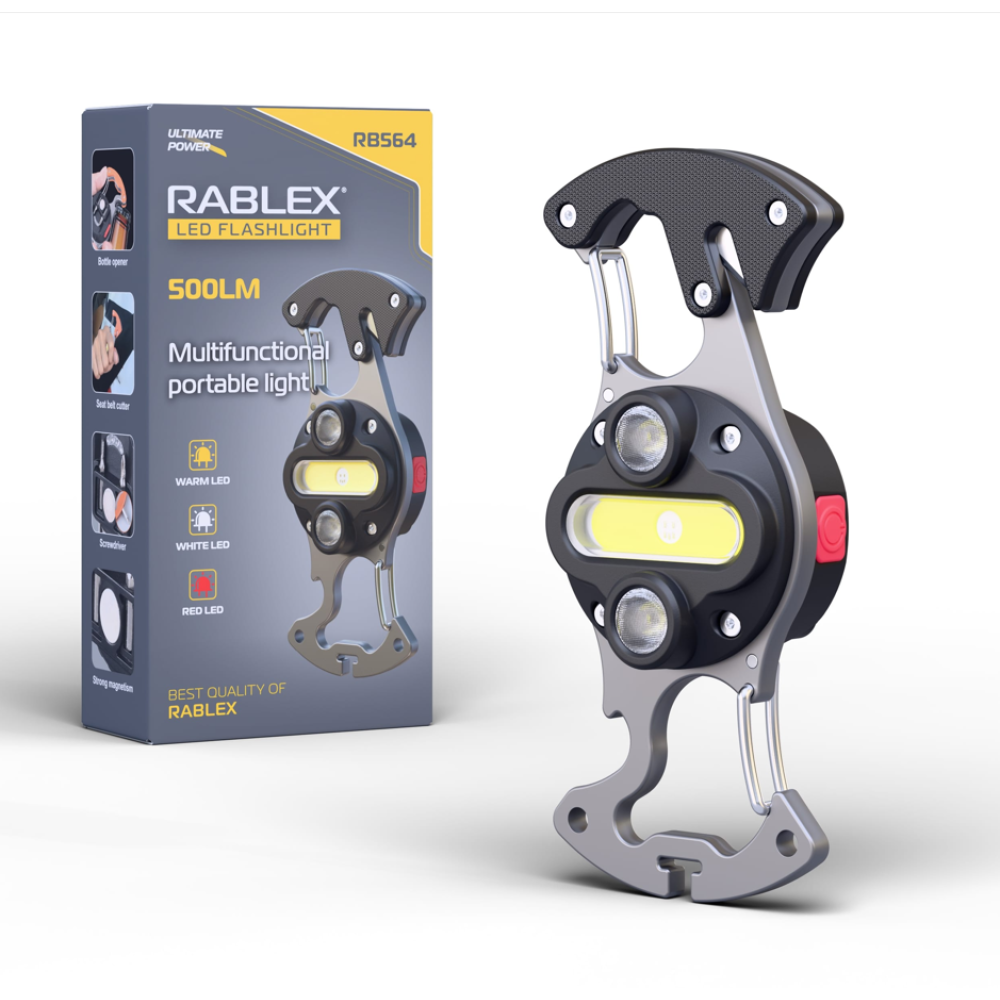 Ліхтар для кемпінгу Rablex RB564, Білий, Жовтий, Червоний, мультитул, Li-Ion акум., магніт, карабін