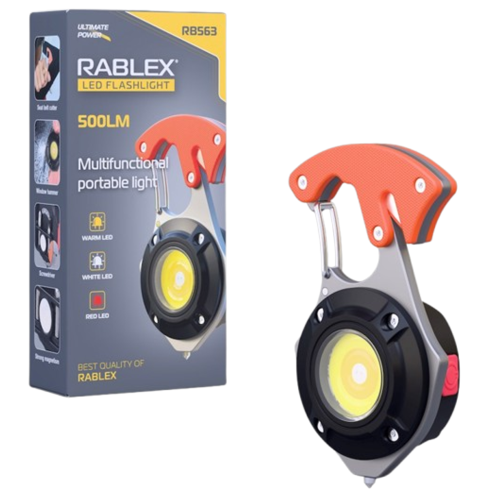 Ліхтар для кемпінгу Rablex RB563, Білий, Жовтий, Червоний, мультитул, Li-Ion акум., магніт, карабін