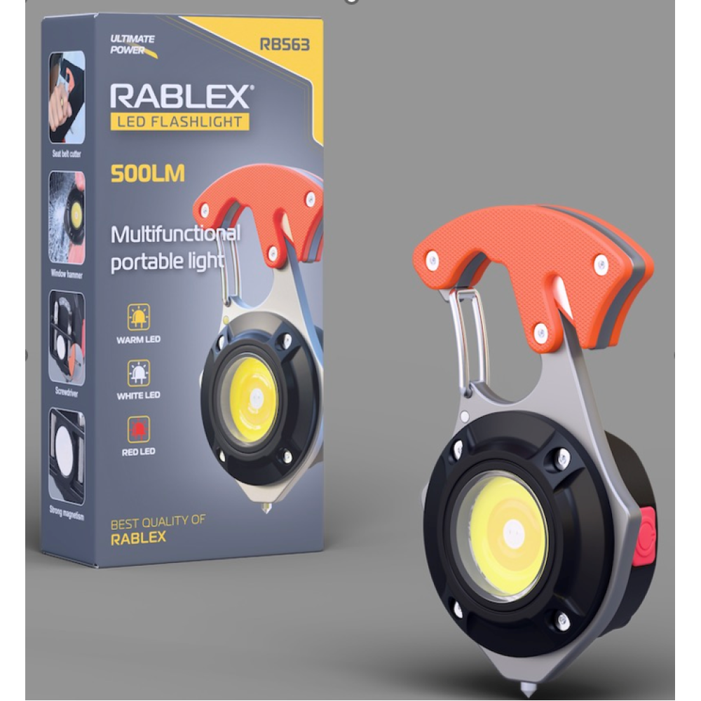 Ліхтар для кемпінгу Rablex RB563, Білий, Жовтий, Червоний, мультитул, Li-Ion акум., магніт, карабін