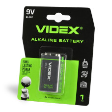 Батарейка Videx Крона 6F22 / 9V / Алюмінієва / 6LR61 / БЛІСТЕР