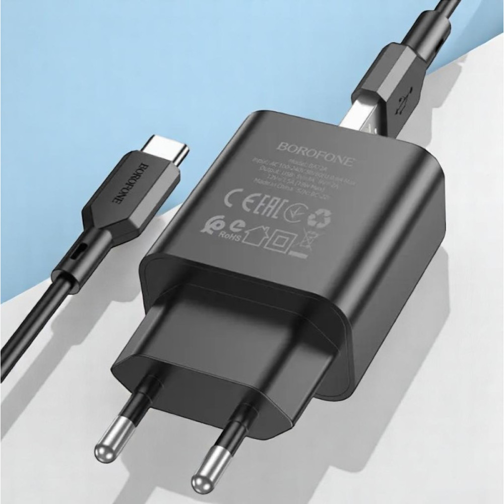 СЗУ Мережева Зарядна Пристрій BOROFONE BA72A Spring (QC3.0 18W) + Type-C