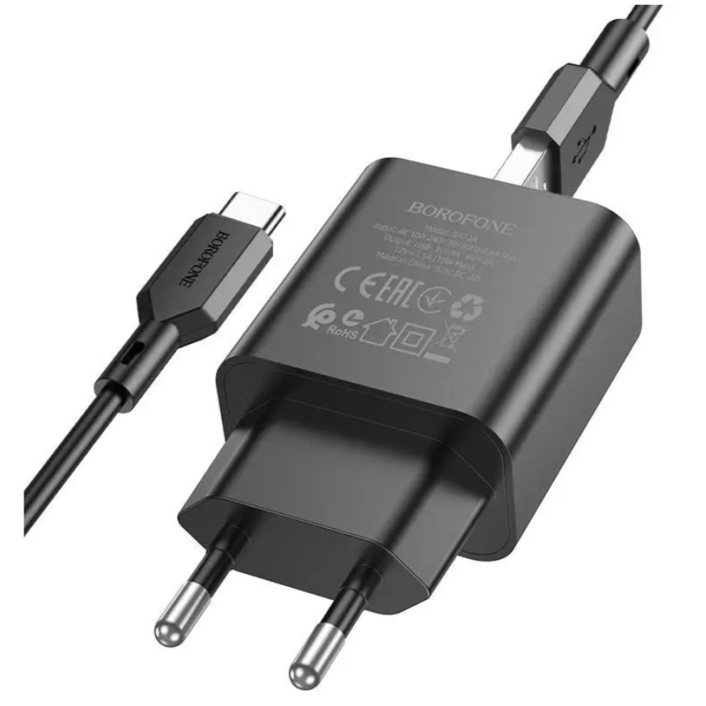 СЗУ Мережева Зарядна Пристрій BOROFONE BA72A Spring (QC3.0 18W) + Type-C