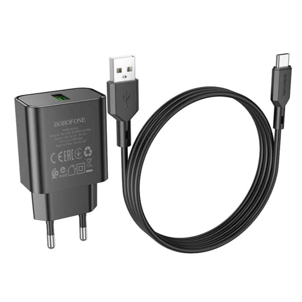 СЗУ Мережева Зарядна Пристрій BOROFONE BA72A Spring (QC3.0 18W) + Type-C