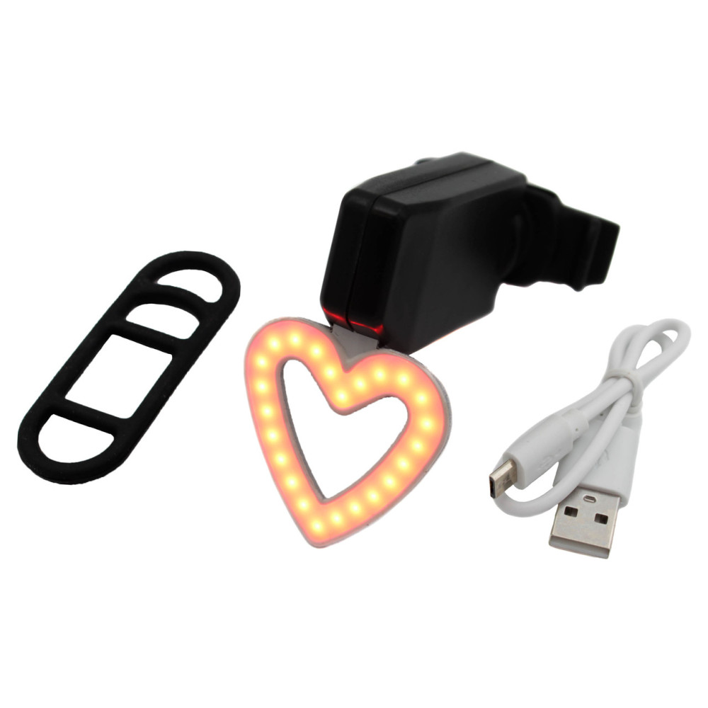 Велосипедний задній ліхтарик мигалка акумуляторний Серце 902 microUSB