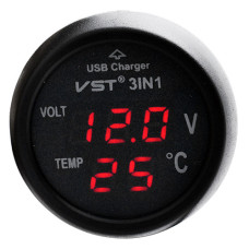 Вольтметр з термометром + 1 USB в автомобіль VST-706-1, кр.