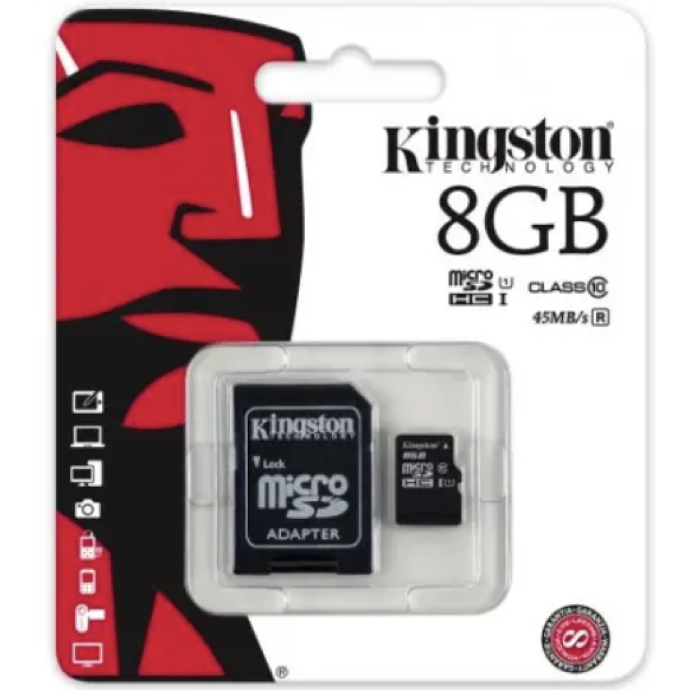 Карта пам'яті micro SDHC Kingston (UHS-1) 8GB клас 10 (з адаптером) (Гарантія 3 роки)