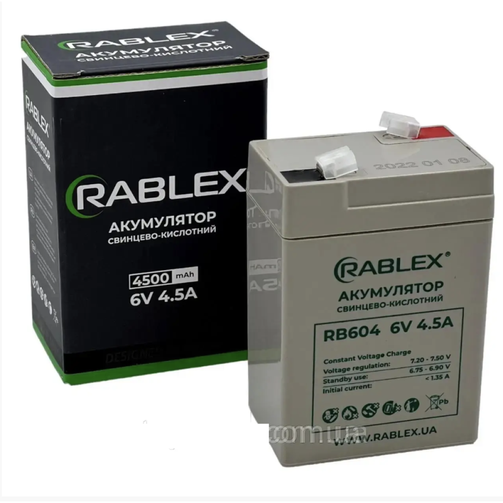 Акумуляторна батарея Rablex 6V 4.5Ah (RB645), свинцево-кислотна (SLA)