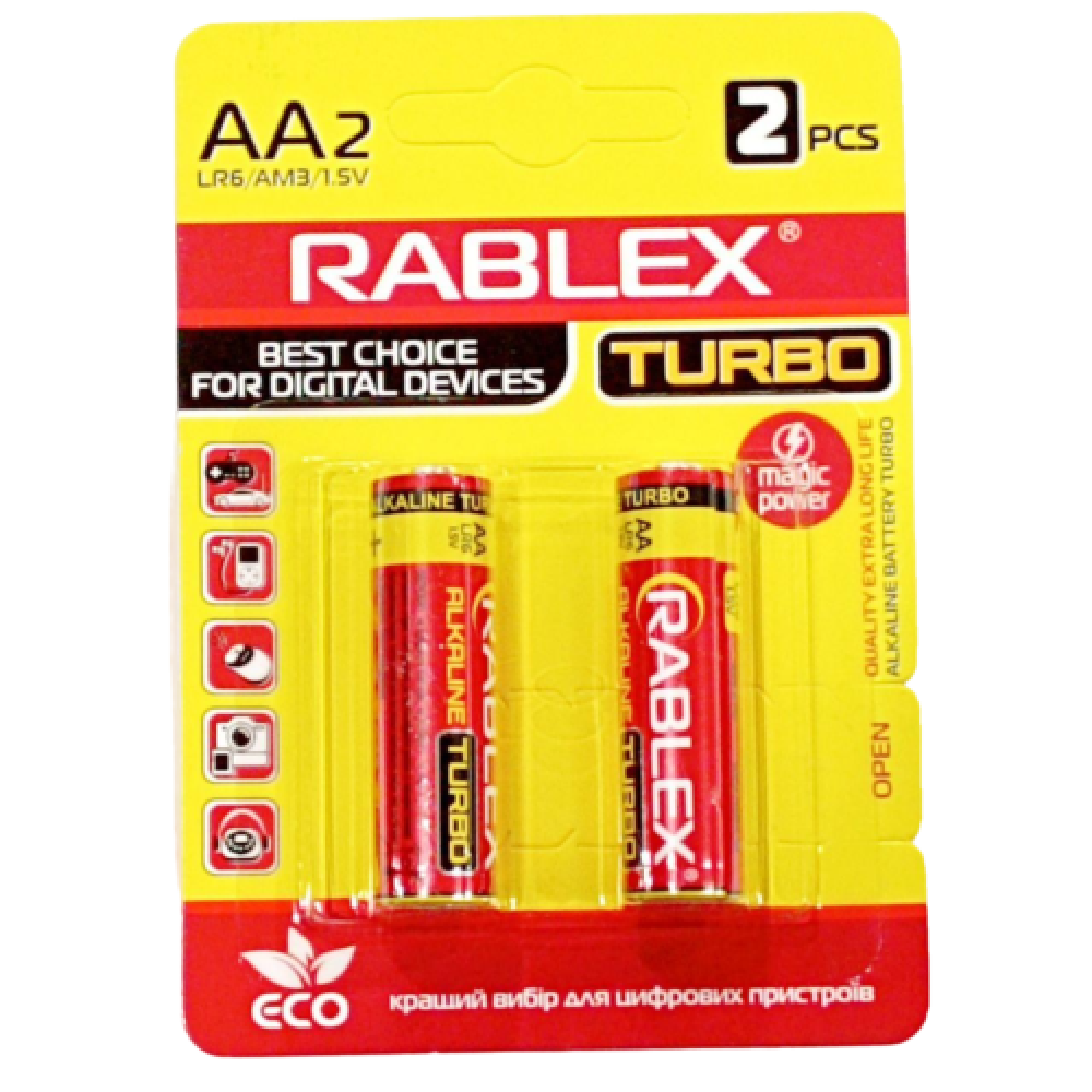 Батарейка Rablex LR6/AA/2шт/TURBO / Алкалінова / БЛИСТЕР